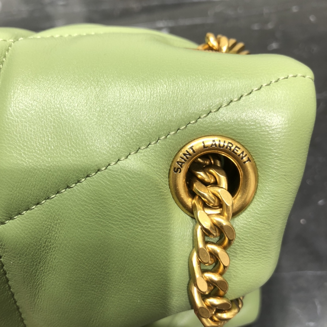 Saint Laurent Loulou Puffer Small Lambskin Shoulder Bag Handbag Green 577476 Gold